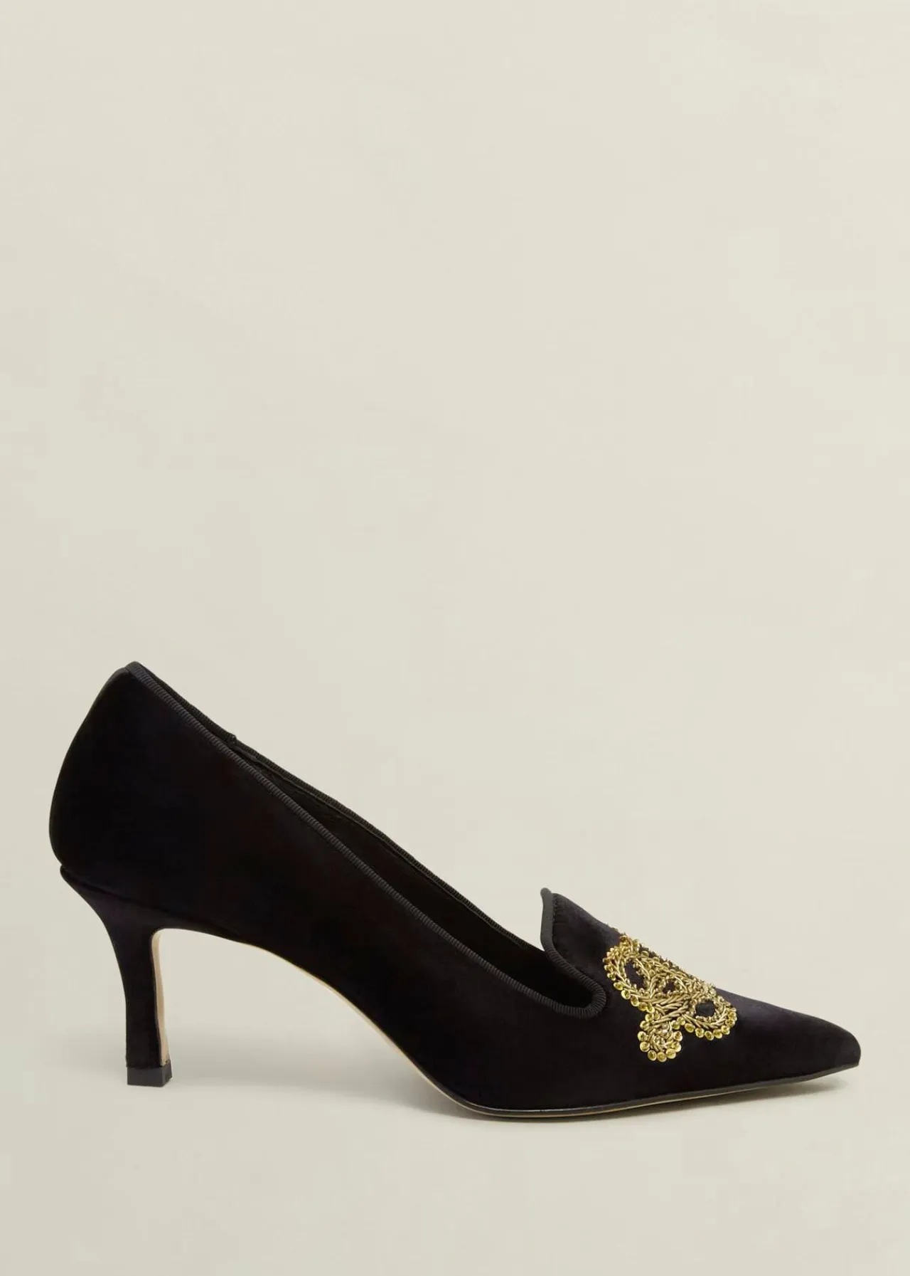 Hobbs Keston Embellished Velvet Courts* Heels | Court Shoes