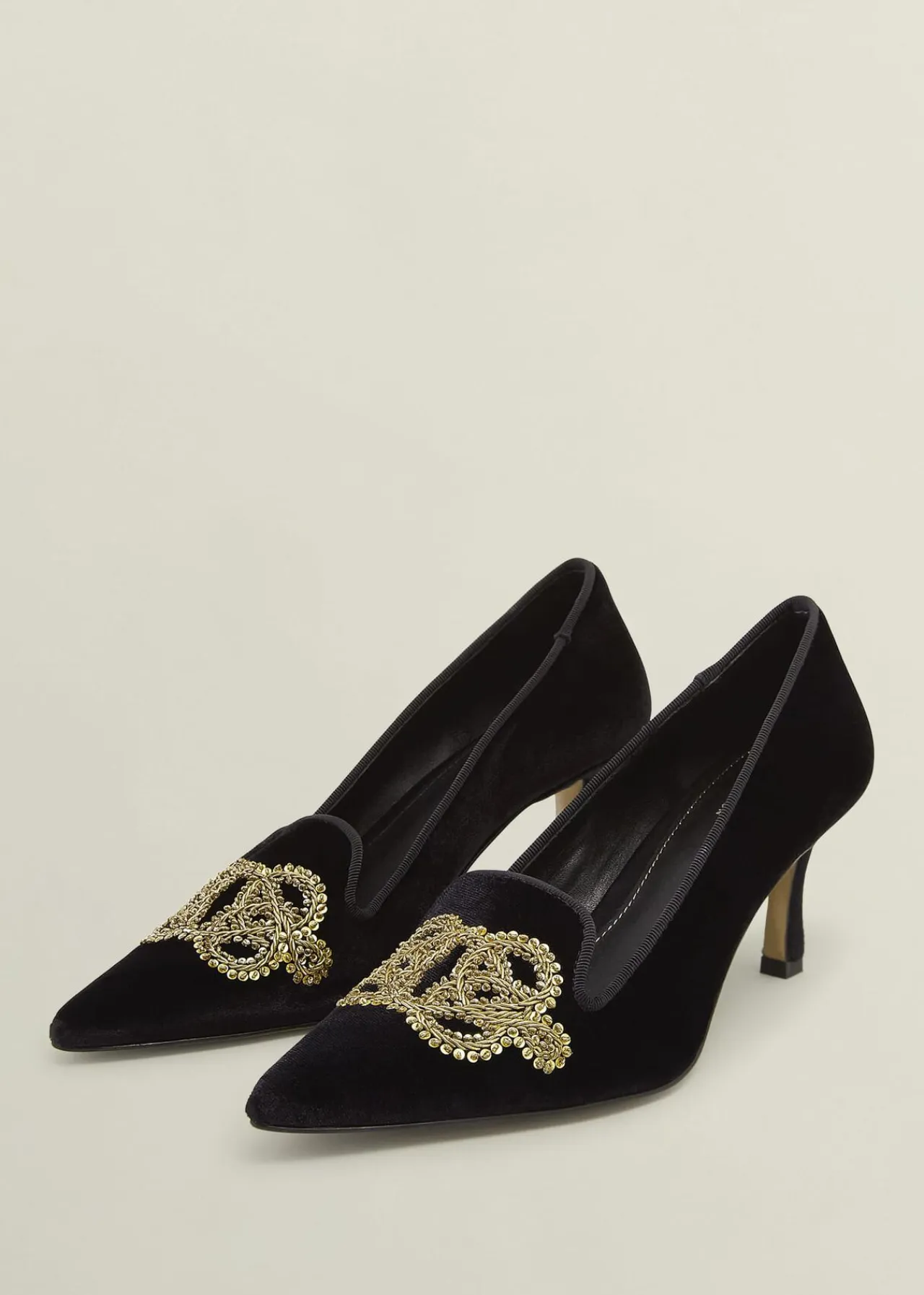 Hobbs Keston Embellished Velvet Courts* Heels | Court Shoes