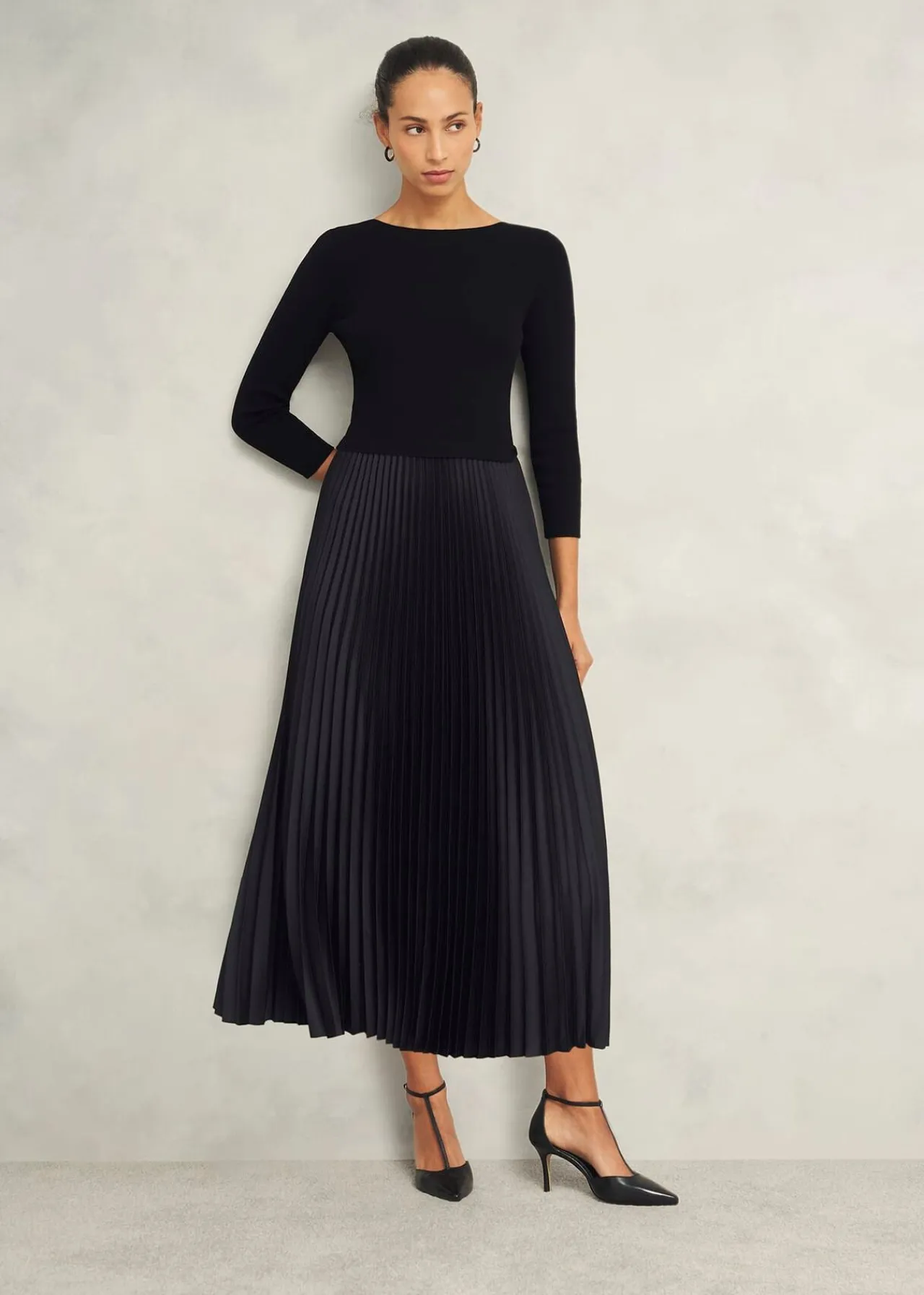 Hobbs Lucinda Satin Pleated Knitted Dress* Shop By Category | Shop By Edit